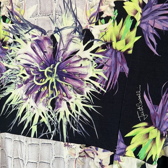 Just Cavalli Floral Print Long Sleeved Dress with Self Belt Sz M EUC - Picture 3 of 16